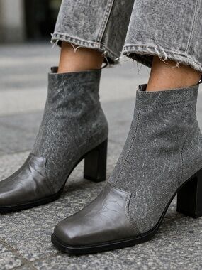 Armel Italy Ankle Boots Size 37 Leather Toe Textile Upper Mirror French Heel
